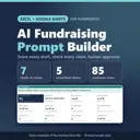 AI Fundraising Prompt Builder Excel + Google Sheets for nonprofits: real capture of the included file showing 7 drafts to revise, 5 unverified claims and 85 readiness score (fictional sample data).
