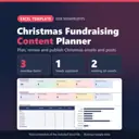 Christmas Fundraising Content Planner Excel template for nonprofits: real capture of the included file showing 3 overdue items, 1 needs approval and 2 waiting on assets (fictional sample data).