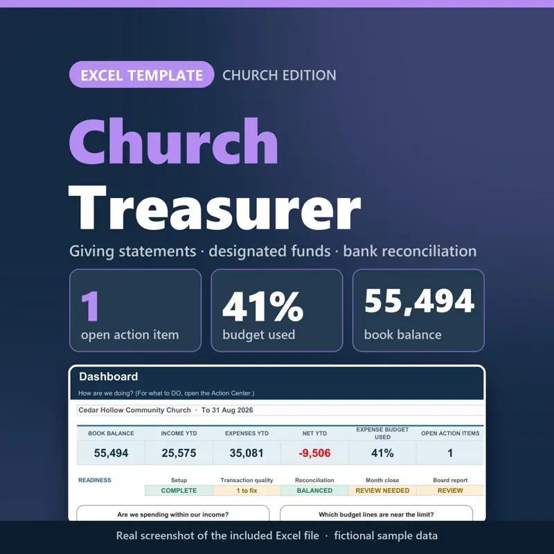 Church Treasurer Spreadsheet: screenshot contoh 1 dari 8