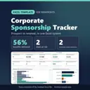 Corporate Sponsorship Tracker Excel template for nonprofits: real capture of the included file showing 56% benefits delivered, 2 deals at risk and 2 renewals need attention (fictional sample data).