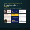 Canva email modules in three styles, warm, bold and calm: campaign header, impact number, deadline banner, goal reached, recurring giving card and partial result.