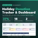 Holiday Donation Tracker & Dashboard Excel template for nonprofits: real capture of the included file showing 37% of combined goals, 18 thank-yous pending and 2 possible duplicates (fictional sample data).