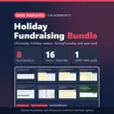 Holiday Fundraising Bundle of 8 Excel templates for nonprofits: covers of the included planners, built from real Excel captures, with 16 demo + blank files and 1 START HERE guide (fictional sample data).