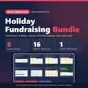 Holiday Fundraising Bundle of 8 Excel templates for nonprofits: covers of the included planners, built from real Excel captures, with 16 demo + blank files and 1 START HERE guide (fictional sample data).