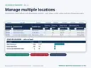 Locations sheet with items, units, value and last movement per storeroom, field office and distribution point, and a stock by location report