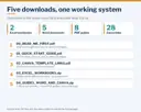 The five files you download: read me first PDF, quick start guide, Canva template links, Excel workbooks ZIP and Word and Canva guides ZIP, with counts of workbooks, documents, guides and Canva links.