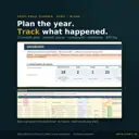 Excel email communications planner: dashboard with planned, draft, ready and sent counts, content queue with statuses and template IDs, and a 12-month communications plan; demo shows a fictional nonprofit