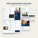Tri-fold brochure outside and inside, bi-fold brochure in green theme and one-page nonprofit flyer, A4 and US Letter