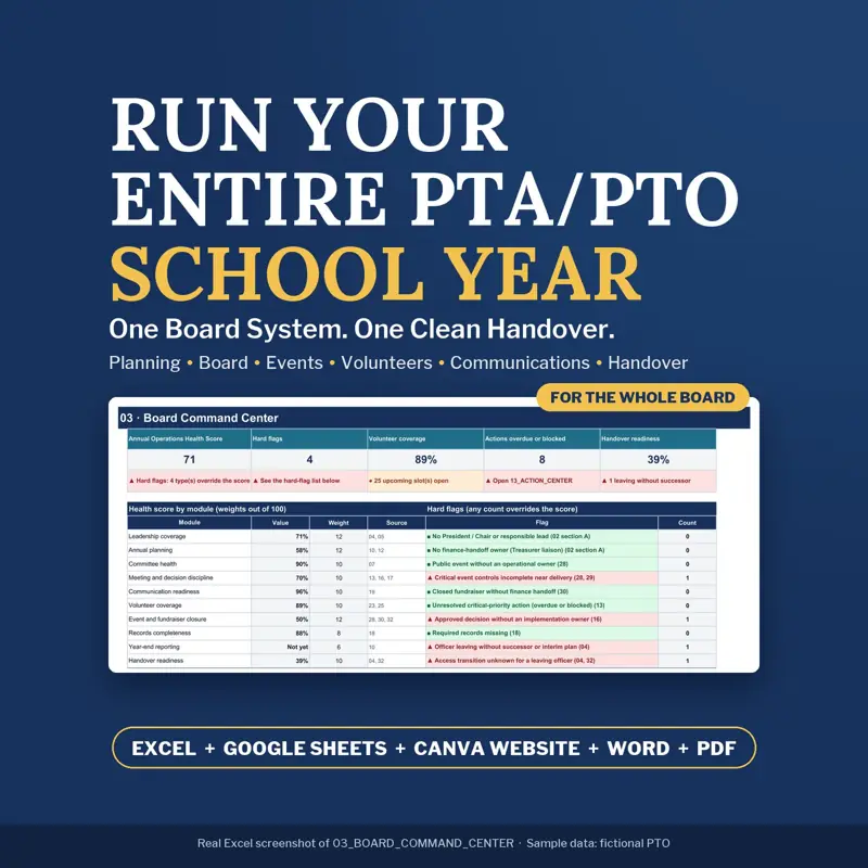PTA / PTO School Year Operations Kit: screenshot contoh 1 dari 8