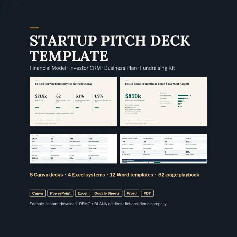Startup Pitch Deck & Fundraising System: screenshot contoh 1 dari 8