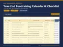 Year-End Fundraising Calendar & Checklist Excel template for nonprofits, showing the real Task Library sheet: one date drives the whole list - every task is dated by counting back from your year-end date
